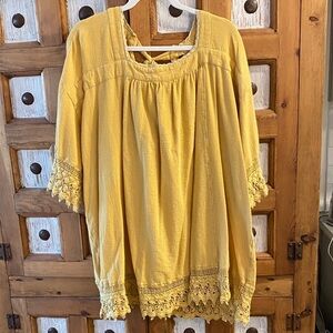 Oversized Mustard Yellow Crocheted Trim Women's Tunic Free People XXL